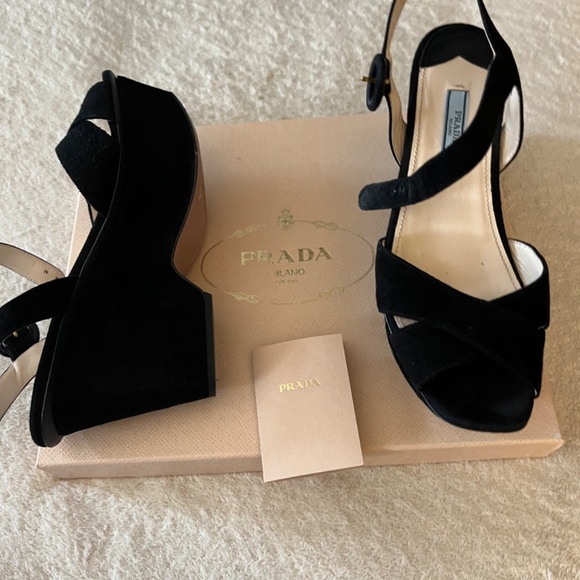 Prada - Black Padded Leather Double Strap Sandal, 20mm Prada Milano sandle